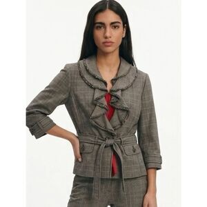 LOFT | Brown Ruffle Blazer with Tie Waist Size 4